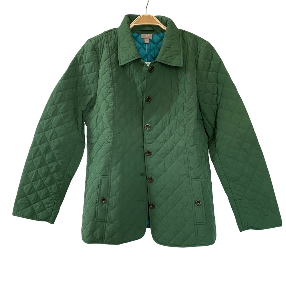 J. Jill Quilted Barn Chore Jacket Women L Pine Green Country Equestrian NWT